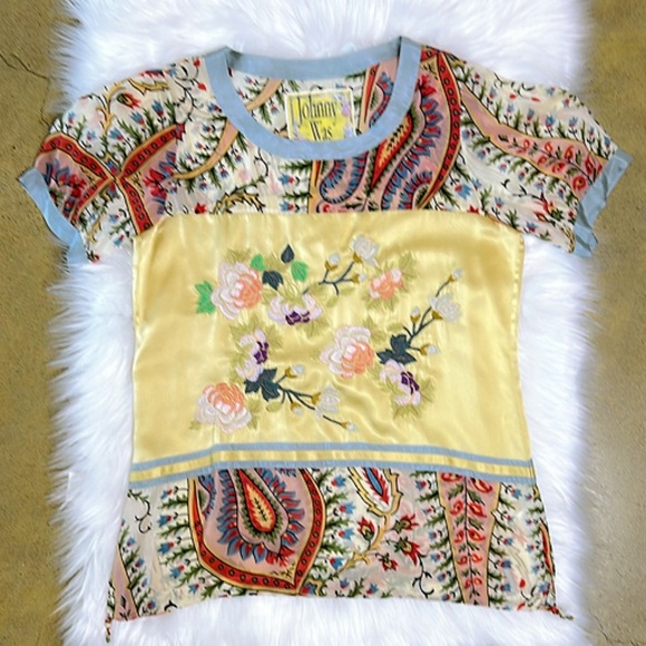 Johnny Was Tops - Johnny Was Mystic Floral Paisley Tunic Short‎ Sleeve Top Blouse Medium